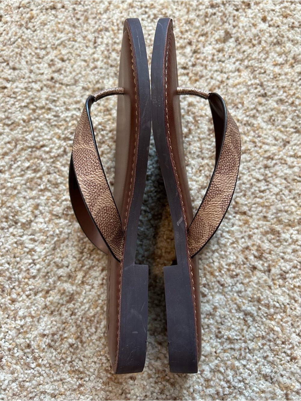 Coach Brown Leather Logo-Trim Flip Flop Sandals - Picture 5 of 8